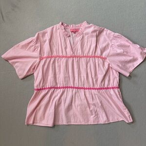 Simply Southern Pink Smocked Blouse with Mandarin Collar